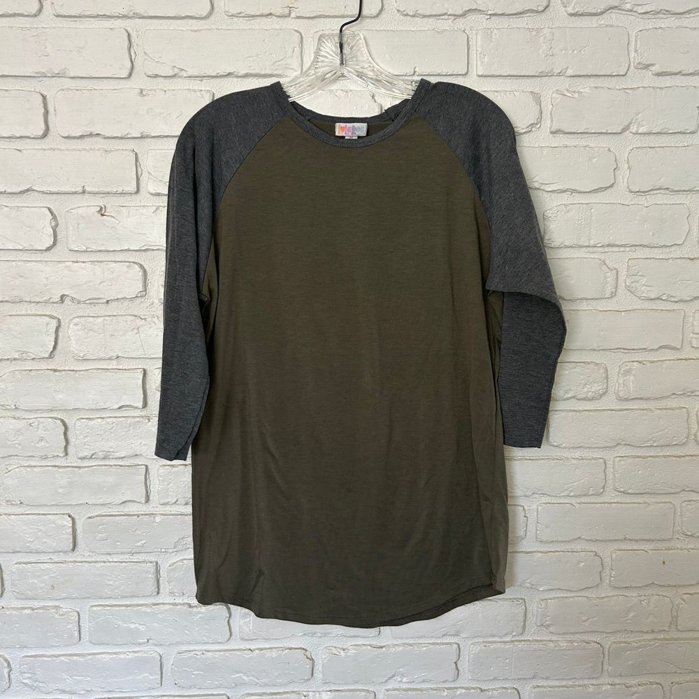 Lularoe Green Gray‎ Long Baseball Tee Size Medium